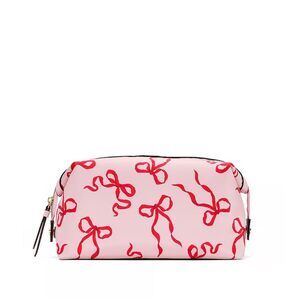 Pink and Red Cosmetic Bag with Bow Pattern